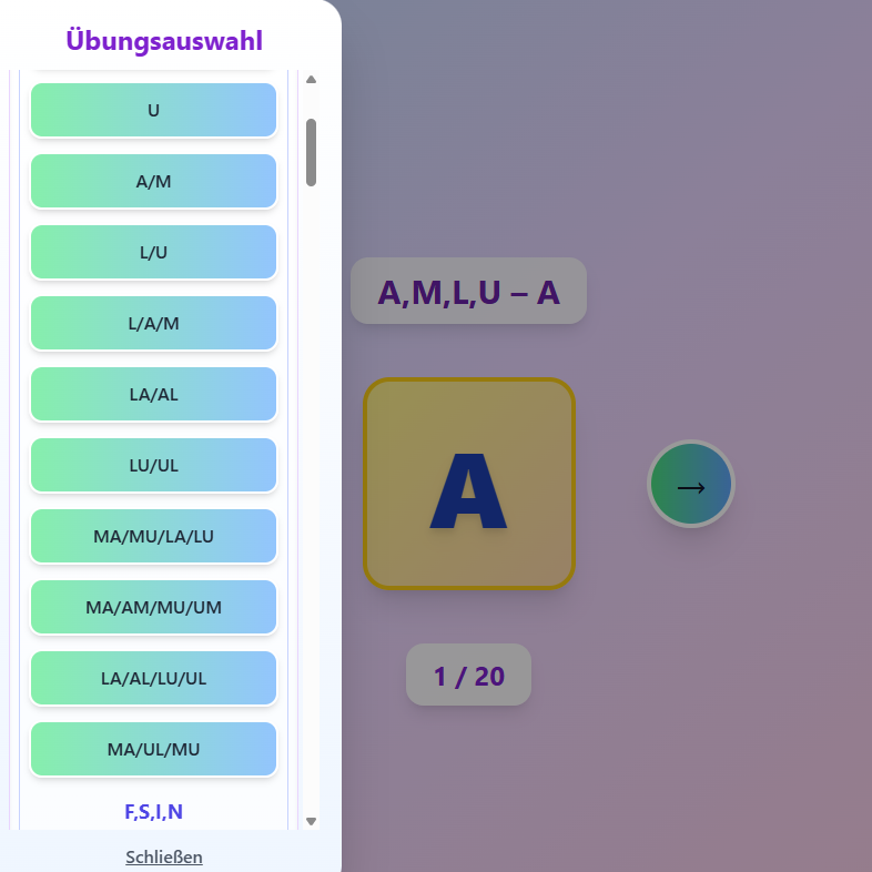 Screenshot der Buchstaben-Magie-App: große, klar erkennbare Buchstaben zum spielerischen Entdecken